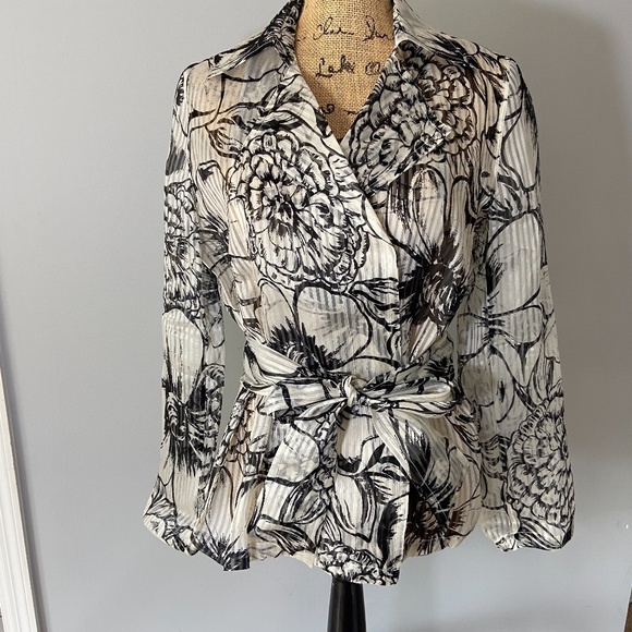 Talbots Tops - Talbots Petites 100% Silk Top Blouse Belted Size M